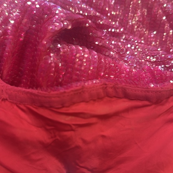 Retrofete Claire Beaded Sequin Mini Dress Size Large Hot Pink With Tie Waist - Picture 11 of 15